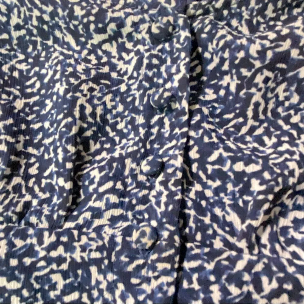 NWT Madewell Bengali Print Sweetheart Puff Sleeve Button Front Blouse Blue 6